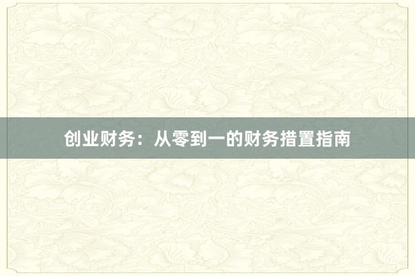 创业财务：从零到一的财务措置指南